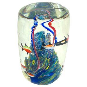 Art Glass Fish Aquarium Paperweight Sculpture Seaweed Coral reef Milano Style 5”